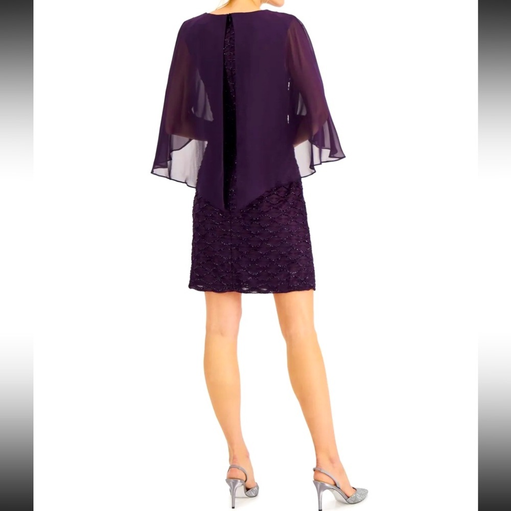 Women’s Formal Dress Size 10, 14 CONNECTED APPAREL Purple Cape-sleeve Short NWT - Picture 2 of 8